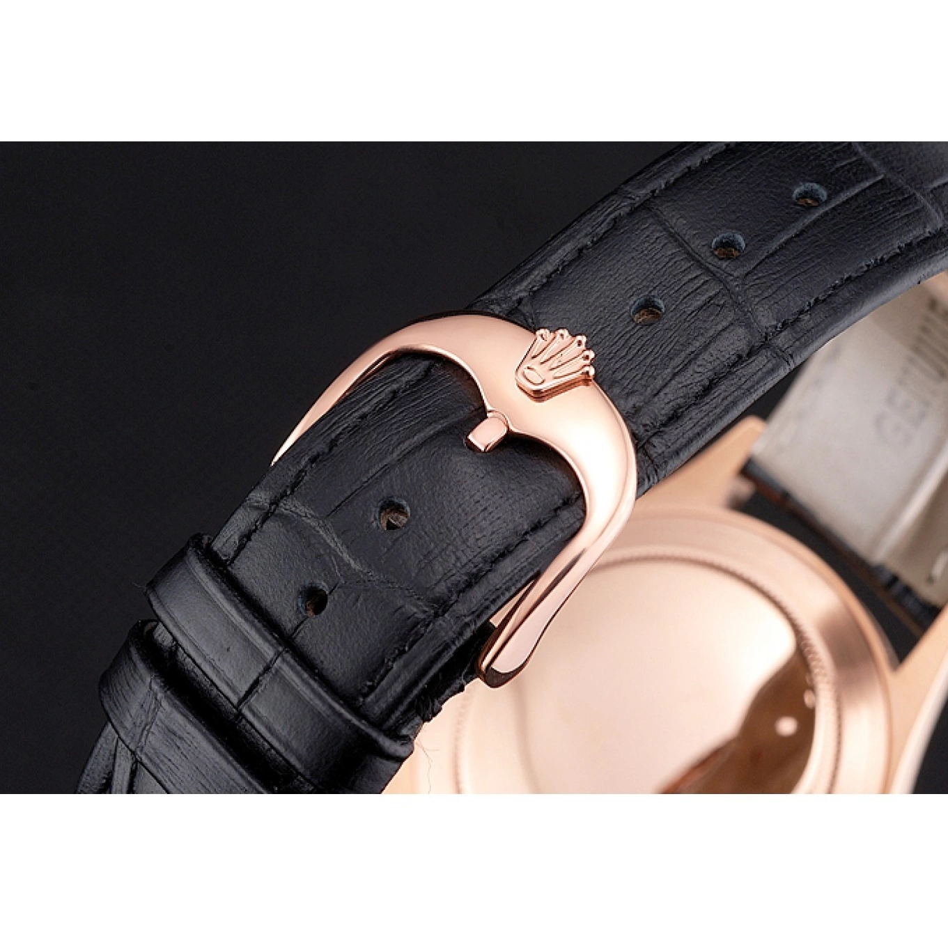 Best AAA Replica Sites White Rose Rolex Dial Leather Case Black Strap Datejust Gold Swiss 0520